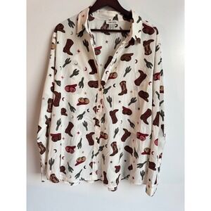 Ariat Homestyle Western Cowgirl Boot Cactus Print Button Down Shirt XXL 10052923